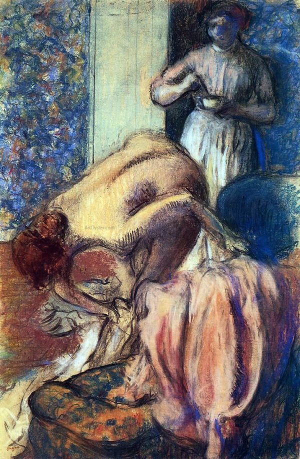 Breakfast after Bathing (also known as The Cup of Coffee) by Edgar Degas - Hand-Painted Oil Painting on Canvas For Sale