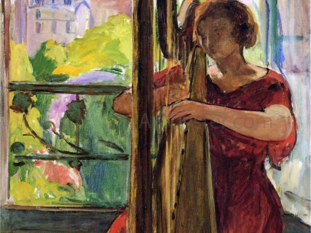 A Girl Playing a Harp by Henri Lebasque - Hand-Painted Oil Painting on Canvas on Sale