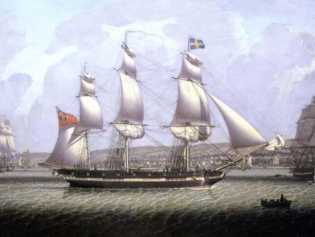 A Frigate of the Baltic Fleet off Greenock by Robert Salmon - Hand-Painted Oil Painting on Canvas For Sale