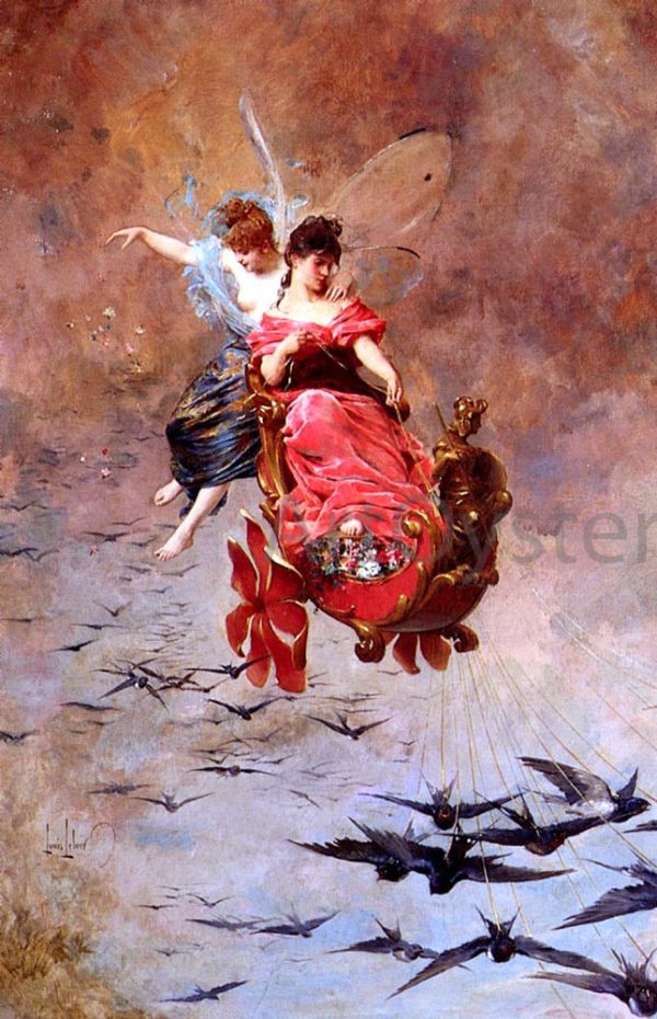 A Chariot Of Swallows by Alexandre Louis Leloir - Hand-Painted Oil Painting on Canvas For Sale