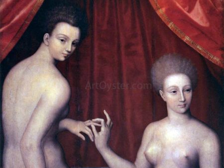 Portrait of Gabrielle d Estrees with her Sister by Masters of the Fontainebleau School - Hand-Painted Oil Painting on Canvas Hot on Sale