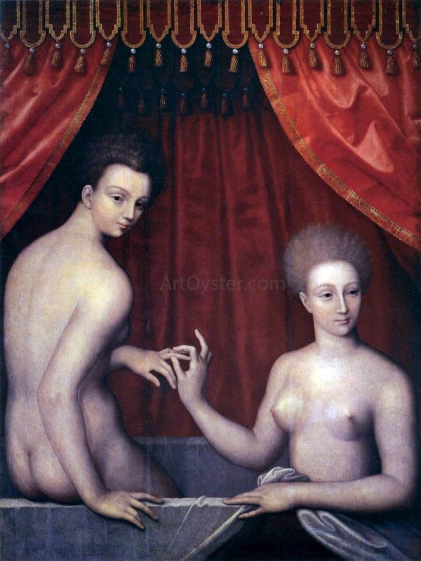 Portrait of Gabrielle d Estrees with her Sister by Masters of the Fontainebleau School - Hand-Painted Oil Painting on Canvas Hot on Sale