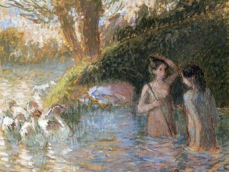 A Bathing Goose Maidens by Camille Pissarro - Hand-Painted Oil Painting on Canvas Online Hot Sale