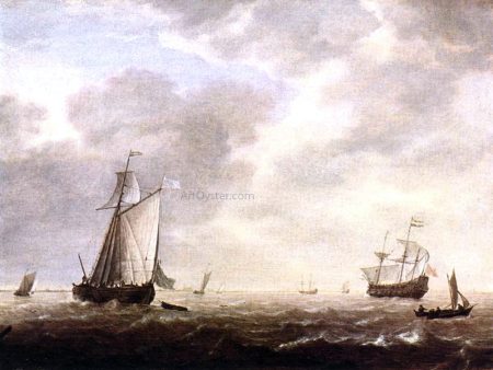 A Dutch Man-of-war and Various Vessels in a Breeze by Simon De Vlieger - Hand-Painted Oil Painting on Canvas Discount