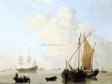 A Calm by The Younger Willem Van de Velde - Hand-Painted Oil Painting on Canvas Online now