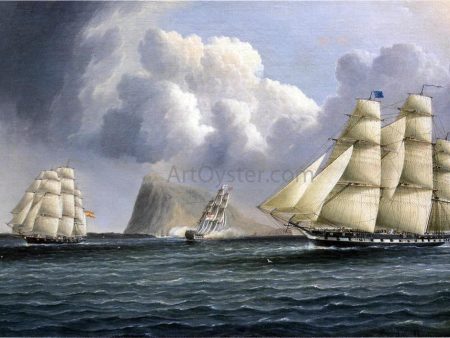 American Frigate off Gibralter Flying a Commodore s Pennant by James E Buttersworth - Hand-Painted Oil Painting on Canvas Cheap