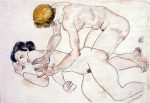 Two Female Nudes, One Reclining, One Kneeling (also known as The Friends) by Egon Schiele - Hand-Painted Oil Painting on Canvas Hot on Sale