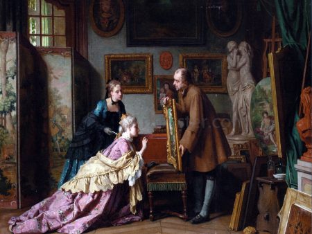 A Visit to the Studio by Jean Carolus - Hand-Painted Oil Painting on Canvas For Sale