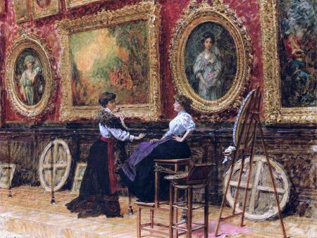 A Copiests, Musee du Louvre by Louis Beroud - Hand-Painted Oil Painting on Canvas Cheap