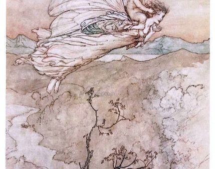 ...her fairy sent to bear him to my bower in fairy land (also known as her fairy sent) by Arthur Rackham - Hand-Painted Oil Painting on Canvas Hot on Sale