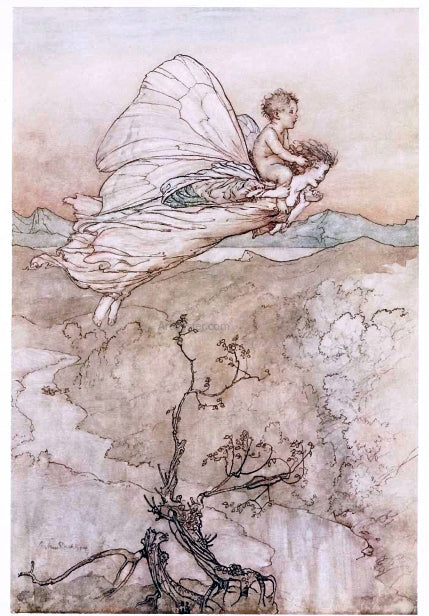 ...her fairy sent to bear him to my bower in fairy land (also known as her fairy sent) by Arthur Rackham - Hand-Painted Oil Painting on Canvas Hot on Sale