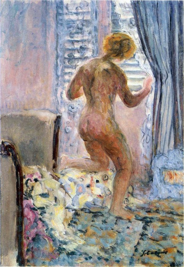 Nude by a window by Henri Lebasque - Hand-Painted Oil Painting on Canvas For Sale