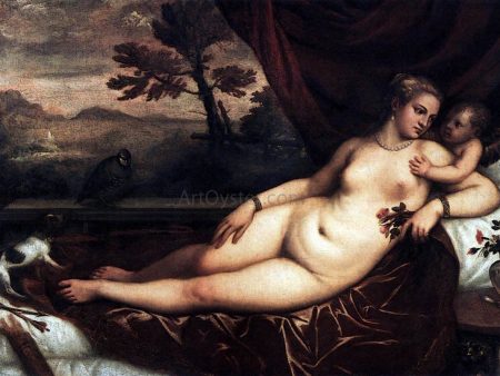 Venus and Cupid by Titian - Hand-Painted Oil Painting on Canvas For Sale