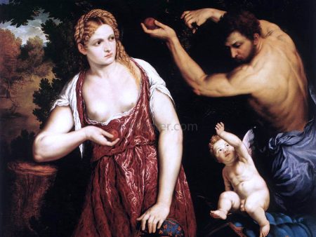 Venus and Mars with Cupid by Paris Bordone - Hand-Painted Oil Painting on Canvas Online Sale