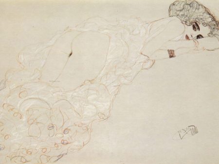 Reclining Nude Lying on Her Stomach and Facing Right by Gustav Klimt - Hand-Painted Oil Painting on Canvas Online