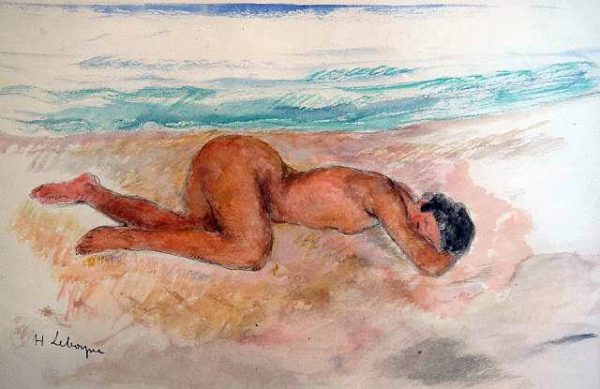 Nu allonge sur la plage by Henri Lebasque - Hand-Painted Oil Painting on Canvas For Cheap